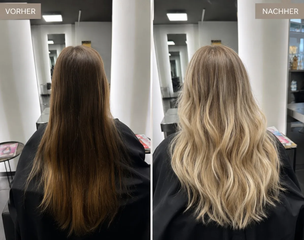 Vorher Nachher Blond Transformation – Friseur München Pasing